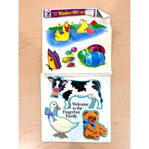 Vintage Window Clings Easter Ducks Eggs Fingerhut Cow Bear Static Decals Lot